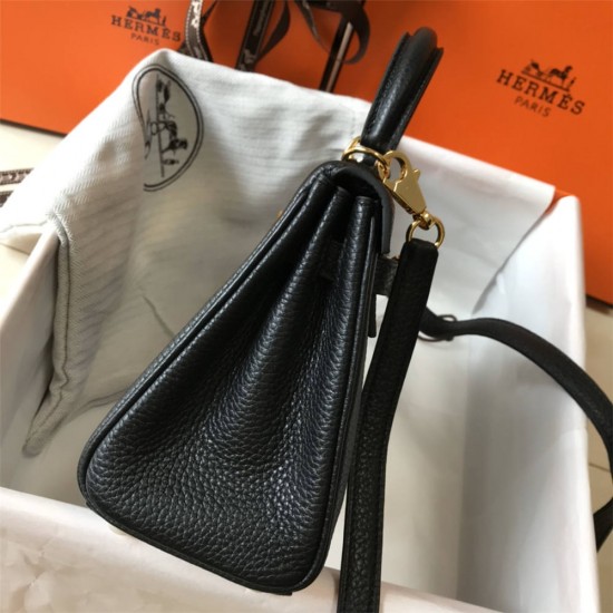 Hermes Hermès Mini Kelly 20 Togo Black Gold Hardware Hand-Stitched