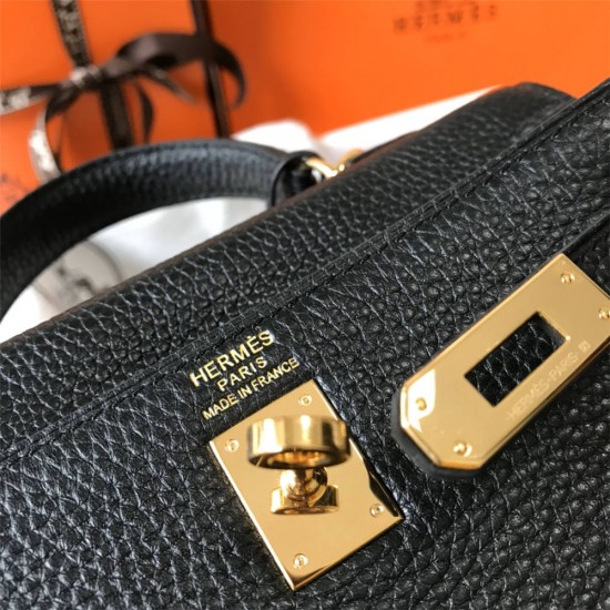 Hermes Hermès Mini Kelly 20 Togo Black Gold Hardware Hand-Stitched