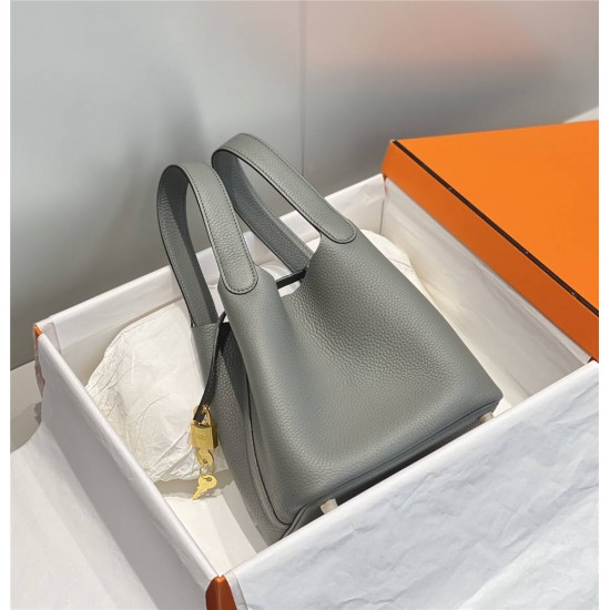 Hermes Hermès Picotin 18 Togo Grey Gold Hardware Hand-Stitched