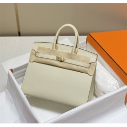 Hermes Hermès Birkin 25 Epsom External Stitching White Gold Hardware Hand-Stitched