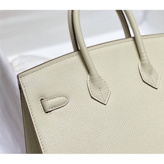 Hermes Hermès Birkin 25 Epsom External Stitching White Gold Hardware Hand-Stitched