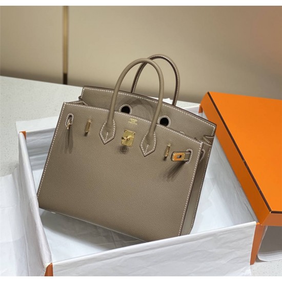 Hermes Hermès Birkin 25 Epsom External Stitching Grey Gold Hardware Hand-Stitched