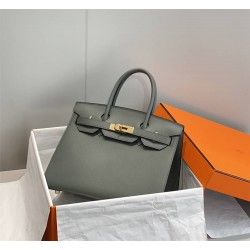 Hermes Hermès Birkin 30 Epsom External Stitching Grey-Blue Gold Hardware Hand-Stitched