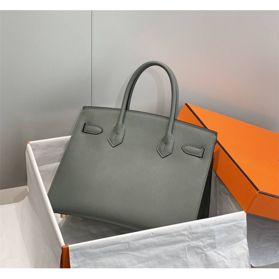 Hermes Hermès Birkin 30 Epsom External Stitching Grey-Blue Gold Hardware Hand-Stitched