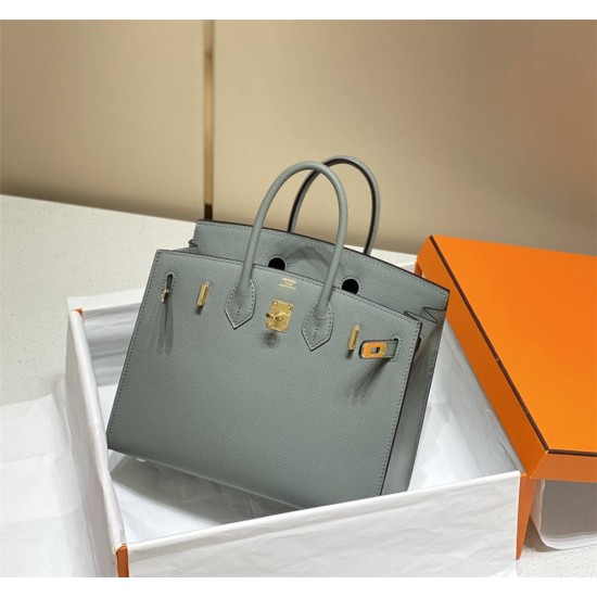 Hermes Hermès Birkin 25 Epsom External Stitching Grey-Blue Gold Hardware Hand-Stitched