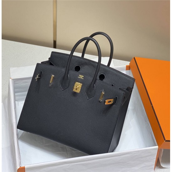 Hermes Hermès Birkin 25 Epsom External Stitching Black Gold Hardware Hand-Stitched