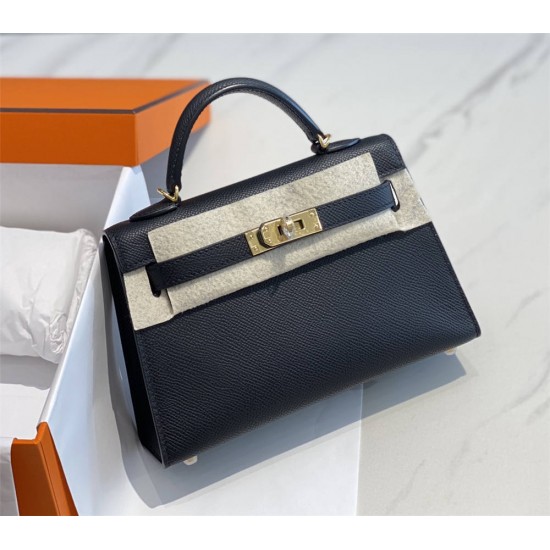 Hermes Hermès Mini Kelly 2 19 Epsom Black Gold Hardware Hand-Stitched