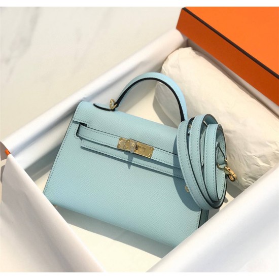 Hermes Hermès Mini Kelly 2 19 Epsom Sky Blue Gold Hardware Hand-Stitched