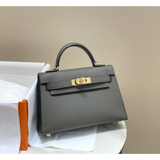 Hermes Hermès Mini Kelly 2 19 Epsom Dark Grey Gold Hardware Hand-Stitched