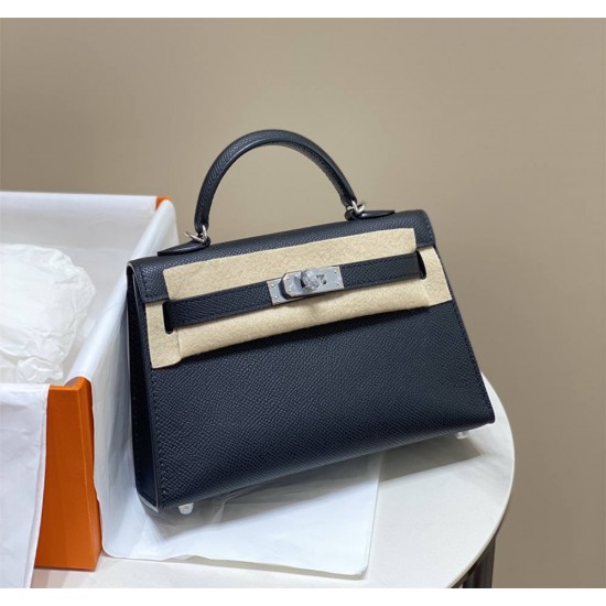 Hermes Hermès Mini Kelly 2 19 Epsom Black Silver Hardware Hand-Stitched