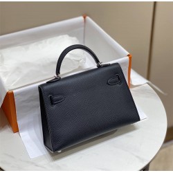 Hermes Hermès Mini Kelly 2 19 Epsom Black Silver Hardware Hand-Stitched