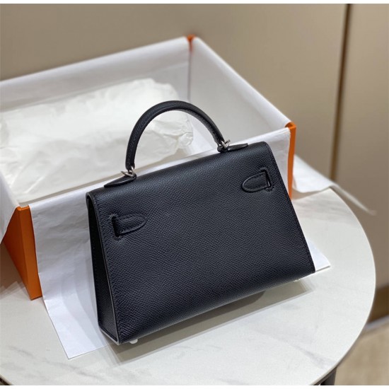 Hermes Hermès Mini Kelly 2 19 Epsom Black Silver Hardware Hand-Stitched