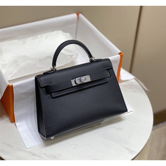 Hermes Hermès Mini Kelly 2 19 Epsom Black Silver Hardware Hand-Stitched