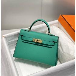 Hermes Hermès Mini Kelly 2 19 Epsom Bright Green Silver Hardware Hand-Stitched