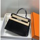 Hermes Hermès Kelly 28 Crocodile Skin Pattern Silver Hardware Black Hand-Stitched