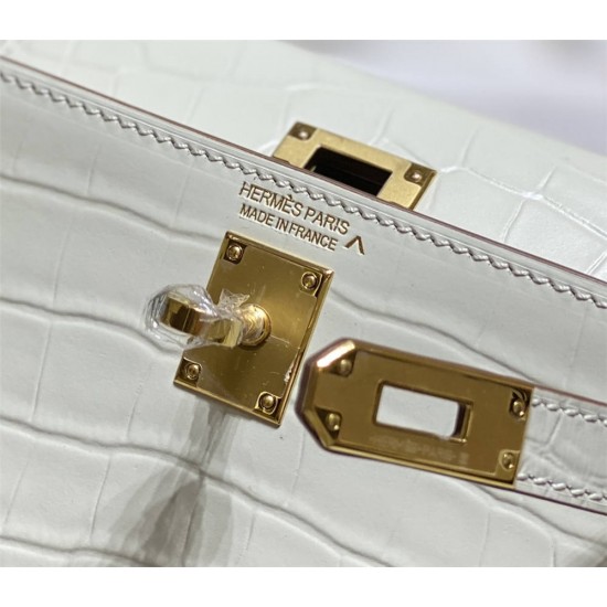 Hermes Hermès Mini Kelly 2 19 Crocodile Skin Pattern White Gold Hardware Hand-Stitched