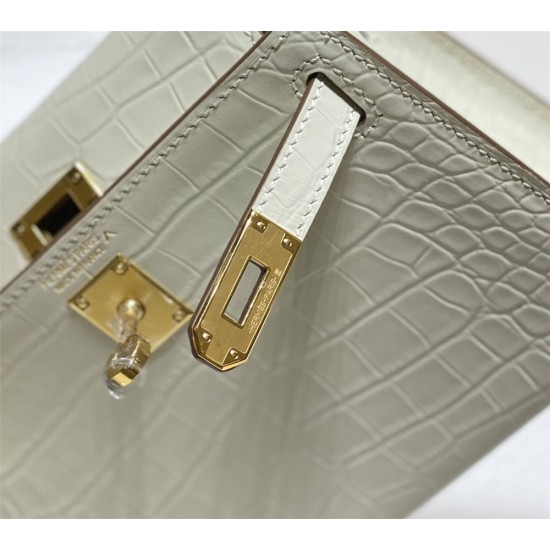 Hermes Hermès Mini Kelly 2 19 Crocodile Skin Pattern White Gold Hardware Hand-Stitched