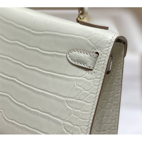 Hermes Hermès Mini Kelly 2 19 Crocodile Skin Pattern White Gold Hardware Hand-Stitched