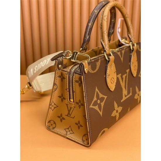 Louis Vuitton ONTHEGO EAST WEST Tote Bag (M46653): Giant Monogram and Monogram Reverse Canvas, Toron Handles, Size - 25x13x10cm