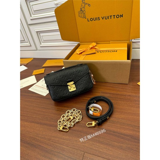 Louis Vuitton POCHETTE MÉTIS Metis EAST WEST Handbag (M46595) - Black: Monogram Empreinte Leather, S-lock clasp, Size - 21.5x13.5x6cm