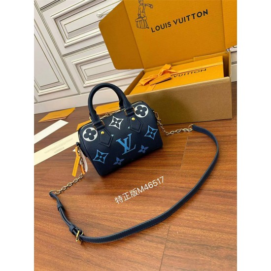 Louis Vuitton SPEEDY BANDOULIÈRE 20 Handbag (M46517) - Blue: Dégradé Monogram Empreinte Leather, Toron Handles, Adjustable Shoulder Strap, Size - 20.5x13.5x12cm