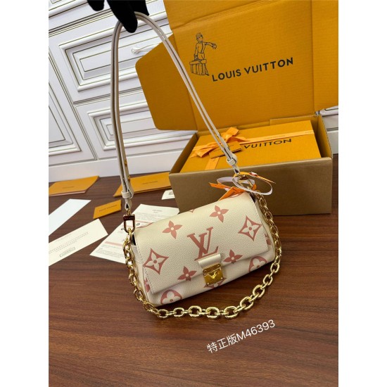 Louis Vuitton FAVORITE Handbag (M46393) - Strawberry White: Monogram Empreinte Embossed Leather, Size - 24x14x9cm