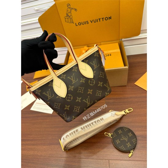 Louis Vuitton Neverfull BB New Handbag (M46705): With added zipper, New wide shoulder strap, Size - 24x9x14cm