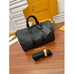 Louis Vuitton KEEPALL BANDOULIÈRE 35 Handbag (M46655) - Monogram Eclipse Black: Coated Canvas, Size - 34x21x16cm