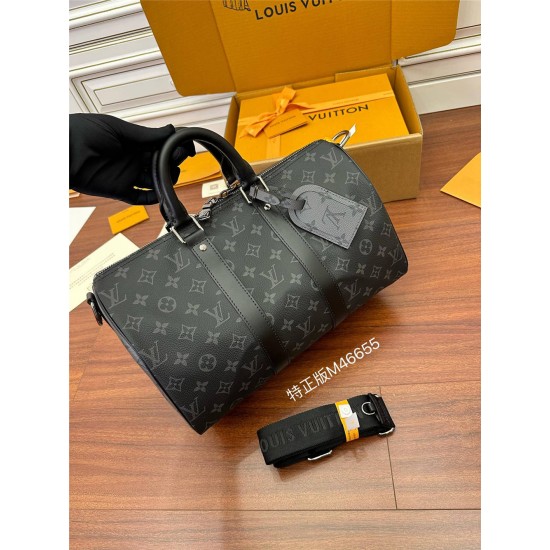 Louis Vuitton KEEPALL BANDOULIÈRE 35 Handbag (M46655) - Monogram Eclipse Black: Coated Canvas, Size - 34x21x16cm