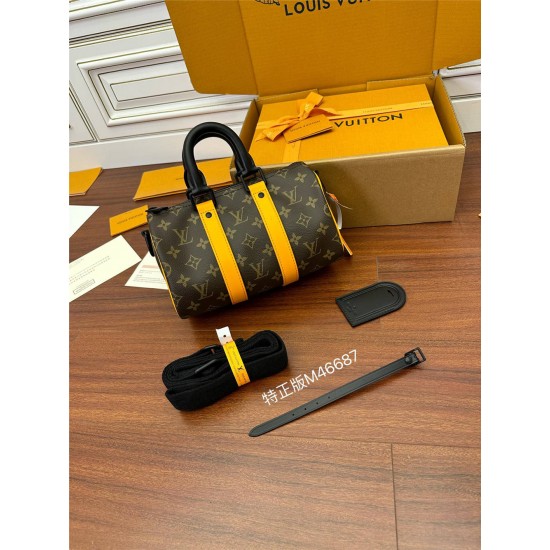 Louis Vuitton Yellow Leather Men's Pillow Bag (M46687) - Keepall Handbag: Monogram Embossed Taurillon Leather, Size - 25x15x11cm