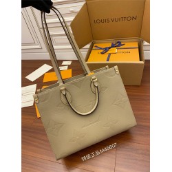 Louis Vuitton Elephant Grey Embossed ONTHEGO Small Handbag (M45607): Extra-large Monogram Print with Mini Monogram Trim, Size - 34x26x15cm