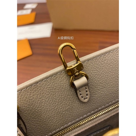 Louis Vuitton Elephant Grey Embossed ONTHEGO Small Handbag (M45607): Extra-large Monogram Print with Mini Monogram Trim, Size - 34x26x15cm