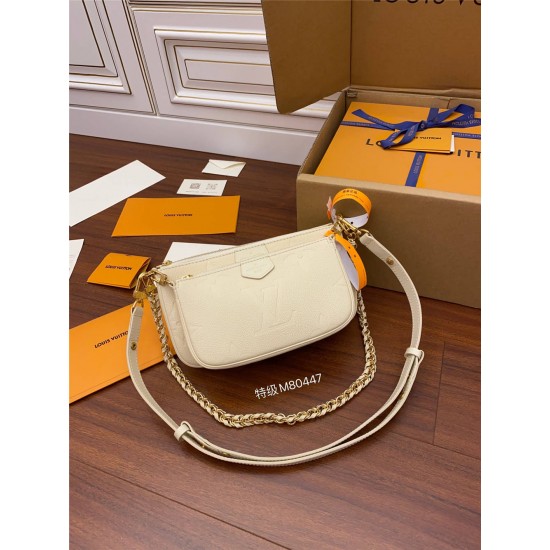 Louis Vuitton M80447 Milky White Multi Pochette Accessoires: Monogram Empreinte Leather, Size - 25x14.5x4.5cm