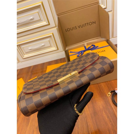 Louis Vuitton Classic M41129 Brown Check Favorite Medium Handbag: With detachable shoulder strap and metal chain, Size - 28x17x4cm