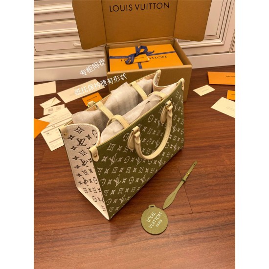 Louis Vuitton ONTHEGO Medium Handbag (M46060) Green: Monogram Empreinte Leather, Size - 35x27x14cm