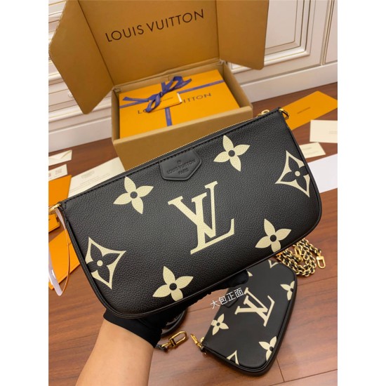 Louis Vuitton M45777 Black Silk Print Embossed Multi Pochette Accessoires: Size - 25x14.5x4.5cm