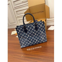 Louis Vuitton ONTHEGO Medium Handbag (M59608) Onthego Monogram Embossed Denim: Size - 31x24x14cm