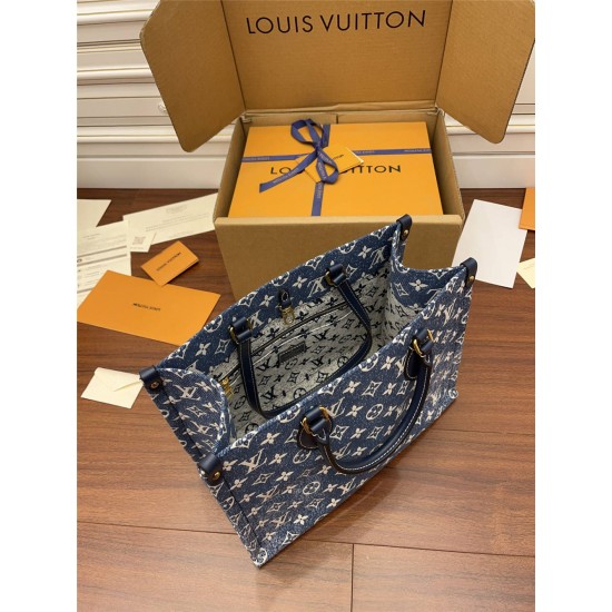 Louis Vuitton ONTHEGO Medium Handbag (M59608) Onthego Monogram Embossed Denim: Size - 31x24x14cm