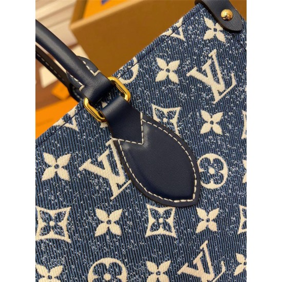 Louis Vuitton ONTHEGO Medium Handbag (M59608) Onthego Monogram Embossed Denim: Size - 31x24x14cm