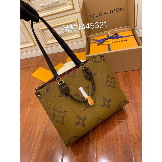 Louis Vuitton M45321 Black Leather Long Shoulder Strap for Onthego Medium Handbag Monogram: Size - 35x27x14cm