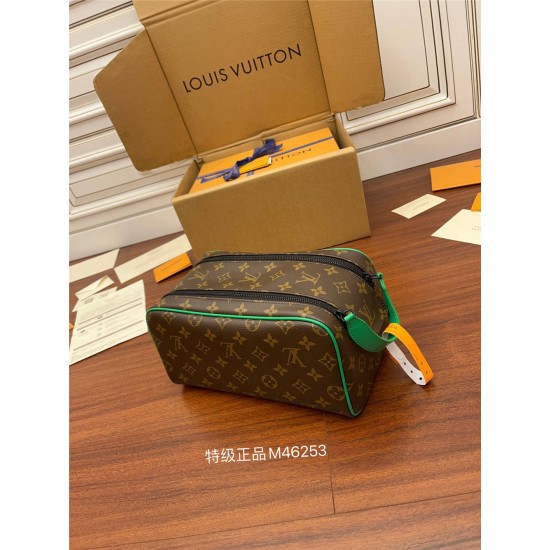 Louis Vuitton DOPP KIT Toiletry Bag (M46253) Green Monogram Macassar Canvas: Size - 28x15x16.5cm