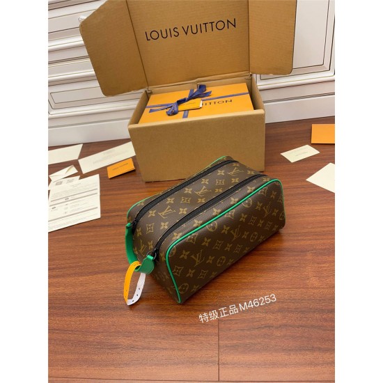 Louis Vuitton DOPP KIT Toiletry Bag (M46253) Green Monogram Macassar Canvas: Size - 28x15x16.5cm