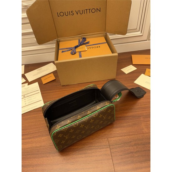 Louis Vuitton DOPP KIT Toiletry Bag (M46253) Green Monogram Macassar Canvas: Size - 28x15x16.5cm