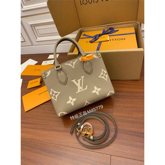 Louis Vuitton M45494 Elephant Gray Print ONTHEGO Small Handbag: Size - 34x26x15cm