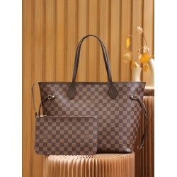 Louis Vuitton N41358 Checkered/Red NEVERFULL Medium Handbag Damier Ebène: Size - 32x28.5x17cm