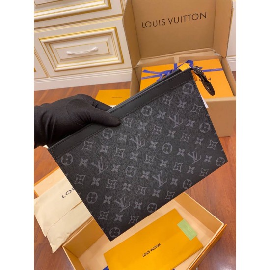 Louis Vuitton M61692 Monogram Eclipse Black! Black and Gray Monogram Eclipse Black Pochette Voyage Medium Handbag: Size - 26cmx20cmx5.0 cm