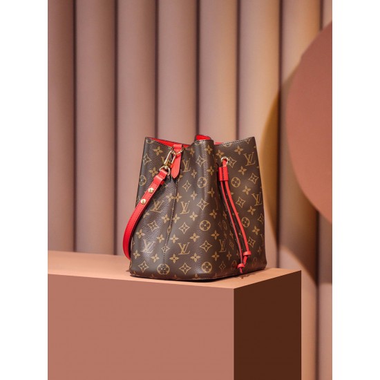 Louis Vuitton M44021 Red Gaston-Louis NeoNoe Bucket Bag Monogram: Size - 26x26x17.5 cm