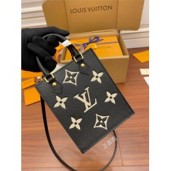 Louis Vuitton PETIT SAC PLAT Handbag (M57937) Black Monogram Empreinte Soft Grained Leather Size: 14x17x5cm