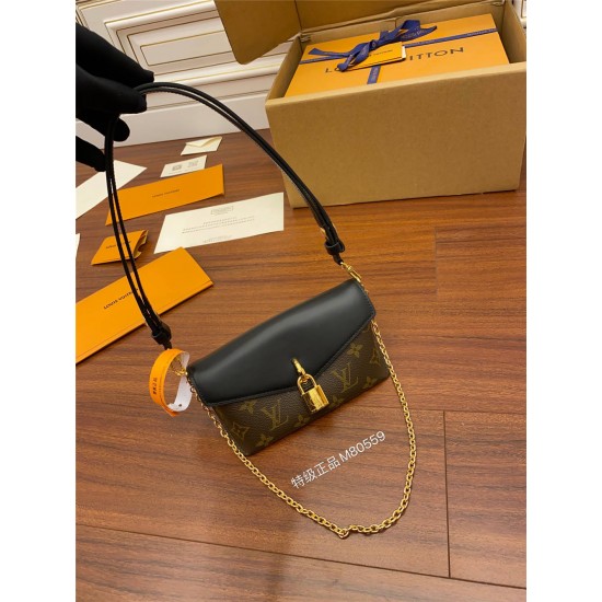 Louis Vuitton PADLOCK ON STRAP Handbag (M80559) Black Monogram Size: 19x11x3cm