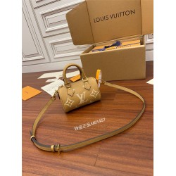 Louis Vuitton M81457 Tan Nano Speedy Handbag Embossed Leather Size: 16x10x7.5 cm